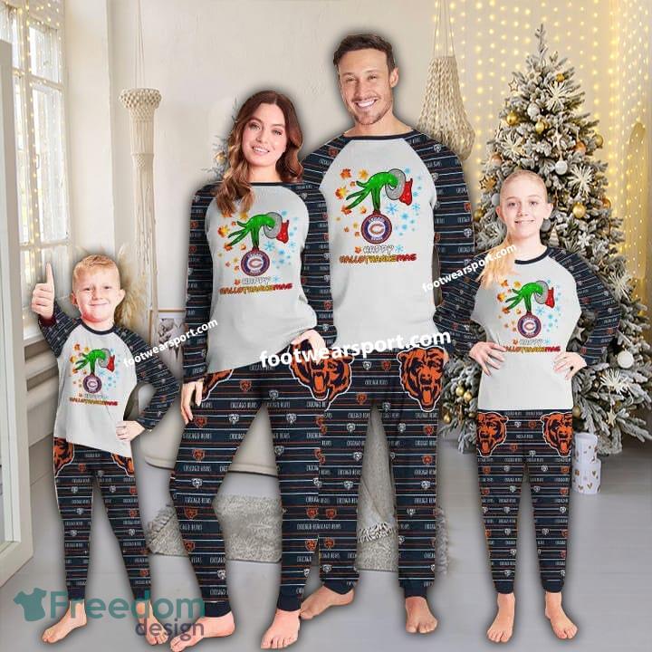 Chicago Bears Happy HalloThankmas Christmas Family Pajamas Set Kid Men Women image Chicago Bears Happy HalloThankmas Christmas Family Pajamas Set Kid Men Women - Chicago Bears Happy HalloThankmas Christmas Family Pajamas Set Kid Men Women
