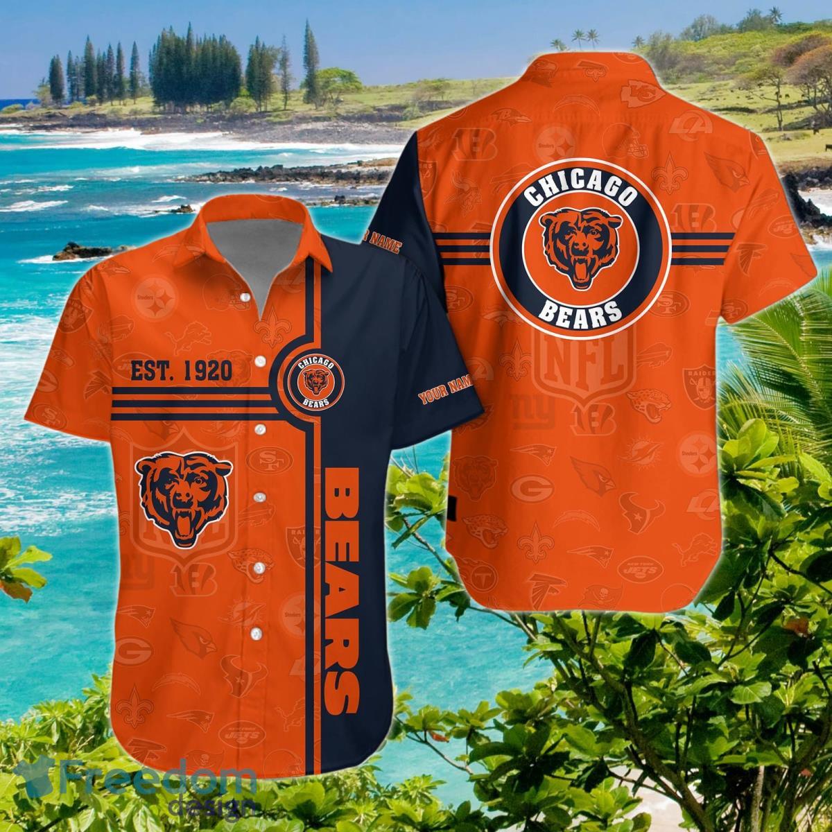 Chicago Bears Hawaiian Shirt Custom Name Impressive Gift image Chicago Bears Hawaiian Shirt Custom Name Impressive Gift Product Photo 1
