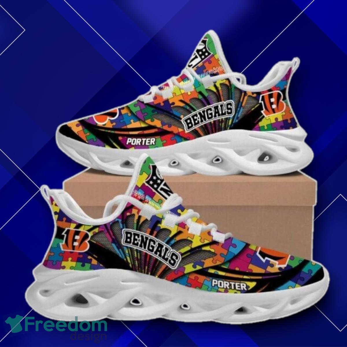 Cincinnati Bengals NFL Autism Custom Name Max Soul Sneaker Running Sport Shoes image Cincinnati Bengals NFL Autism Custom Name Max Soul Sneaker Running Sport Shoes Product Photo 2
