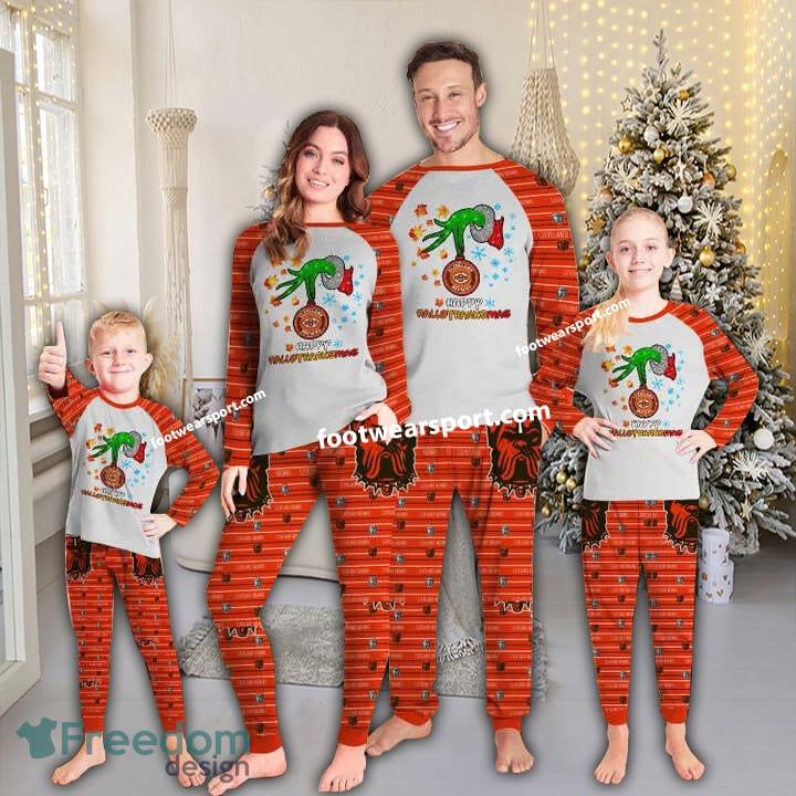 Cleveland Browns Happy HalloThankmas Christmas Family Pajamas Set Kid Men Women image Cleveland Browns Happy HalloThankmas Christmas Family Pajamas Set Kid Men Women - Cleveland Browns Happy HalloThankmas Christmas Family Pajamas Set Kid Men Women
