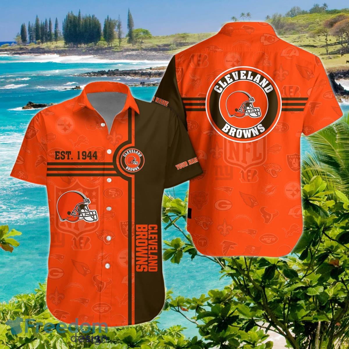 Cleveland Browns Hawaiian Shirt Custom Name Impressive Gift image Cleveland Browns Hawaiian Shirt Custom Name Impressive Gift Product Photo 1
