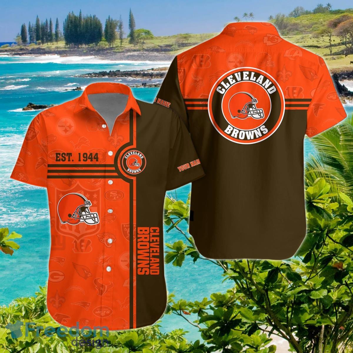 Cleveland Browns Hawaiian Shirt Custom Name Unique Gift image Cleveland Browns Hawaiian Shirt Custom Name Unique Gift Product Photo 1