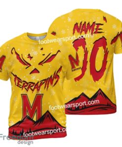 Custom Number And Name Maryland Terrapins Grinch Face 3D Hoodie, 3D Tshirt, Sweater AOP Gift Holidays - NCAA Maryland Terrapins Grinch Face 3D Hoodie, 3D Tshirt, Sweater AOP Custom Number And Name Photo 2