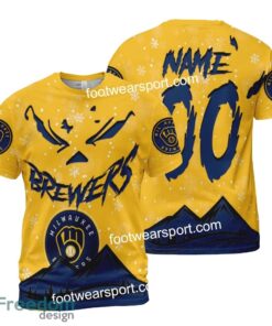 Custom Number And Name Milwaukee Brewers Grinch Face 3D Hoodie, 3D Tshirt, Sweater AOP For Fans - MLB Milwaukee Brewers Grinch Face 3D Hoodie, 3D Tshirt, Sweater AOP Custom Number And Name Photo 2