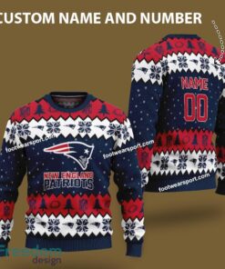 Custom Number And Name New England Patriots Xmas Pattern Ugly Christmas 3D Sweater Gift For Adult