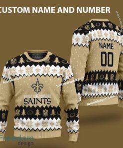 Custom Number And Name New Orleans Saints Logo Pattern Knitted Christmas Sweater AOP Gift Holidays