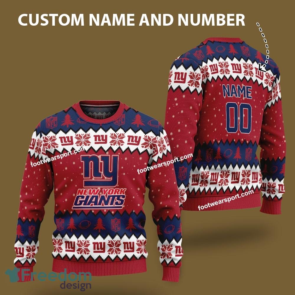 Custom Number And Name New York Giants Logo Pattern Ugly Christmas Sweater For Fans image Custom Number And Name New York Giants Logo Pattern Ugly Christmas Sweater For Fans - Custom Number And Name New York Giants Logo Pattern Ugly Christmas Sweater For Fans