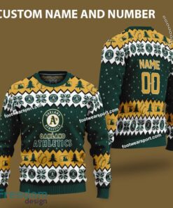 Custom Number And Name Oakland Athletics Logo Pattern Knitted Christmas Sweater For Fans