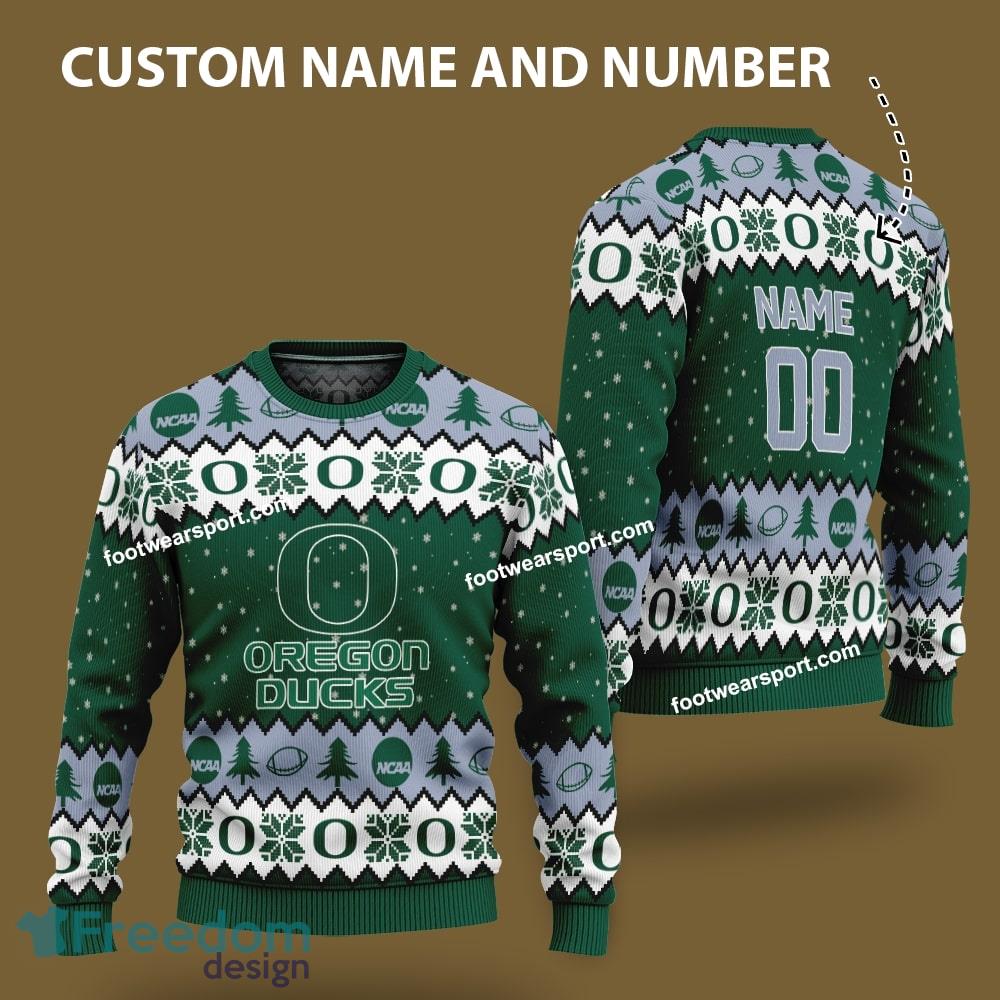 Custom Number And Name Oregon Ducks Xmas Pattern Ugly Christmas Sweater Gift For Men And Women image Custom Number And Name Oregon Ducks Xmas Pattern Ugly Christmas Sweater Gift For Men And Women - Custom Number And Name Oregon Ducks Xmas Pattern Ugly Christmas Sweater Gift For Men And Women