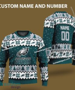 Custom Number And Name Philadelphia Eagles Logo Pattern Knitted Christmas 3D Sweater Gift For Adult