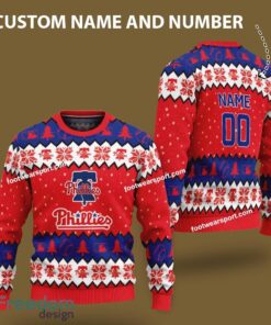 Custom Number And Name Philadelphia Phillies Logo Pattern Ugly Christmas Sweater Gift For Men And Women