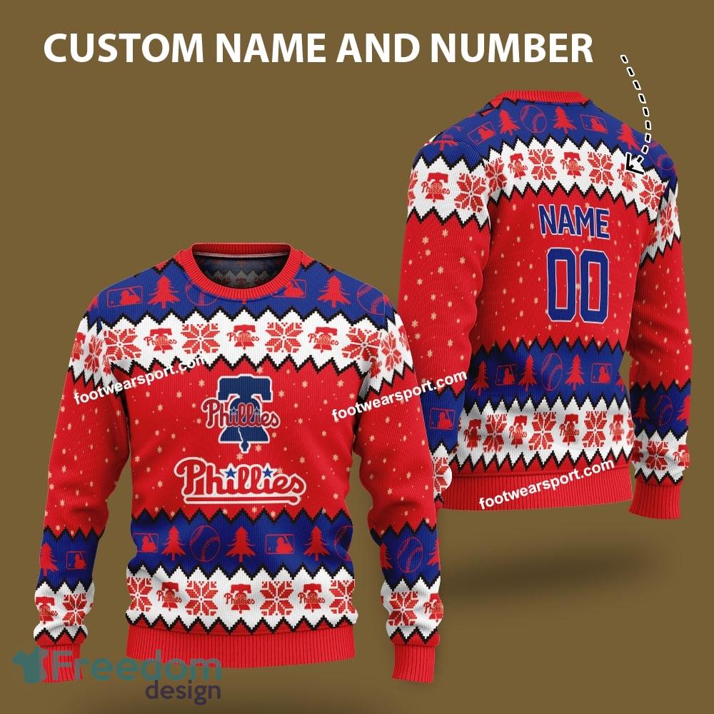 Custom Number And Name Philadelphia Phillies Logo Pattern Ugly Christmas Sweater Gift For Men And Women image Custom Number And Name Philadelphia Phillies Logo Pattern Ugly Christmas Sweater Gift For Men And Women - Custom Number And Name Philadelphia Phillies Logo Pattern Ugly Christmas Sweater Gift For Men And Women