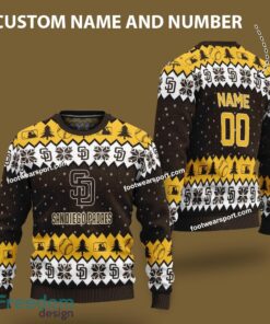 Custom Number And Name San Diego Padres Logo Pattern Knitted Christmas Sweater AOP Gift Holidays
