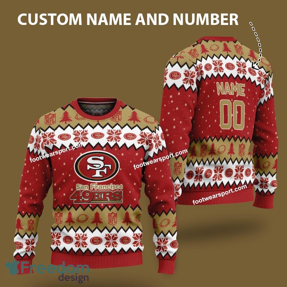 Custom Number And Name San Francisco 49ers Xmas Pattern Ugly Christmas Sweater For Fans image Custom Number And Name San Francisco 49ers Xmas Pattern Ugly Christmas Sweater For Fans - Custom Number And Name San Francisco 49ers Xmas Pattern Ugly Christmas Sweater For Fans