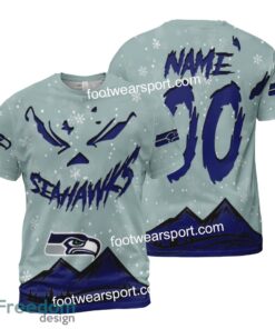 Custom Number And Name Seattle Seahawks Grinch Face 3D Hoodie, 3D Tshirt, Sweater AOP For Fans - NFL Seattle Seahawks Grinch Face 3D Hoodie, 3D Tshirt, Sweater AOP Custom Number And Name Photo 2