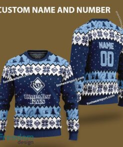Custom Number And Name Tampa Bay Rays Logo Pattern Ugly Christmas Sweater AOP Gift Holidays