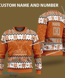Custom Number And Name Texas Longhorns Xmas Pattern Ugly Christmas 3D Sweater Gift For Adult