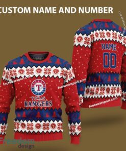 Custom Number And Name Texas Rangers Xmas Pattern Ugly Christmas Sweater For Fans