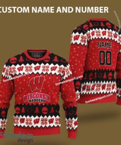 Custom Number And Name Wisconsin Badgers Xmas Pattern Ugly Christmas 3D Sweater Gift For Adult