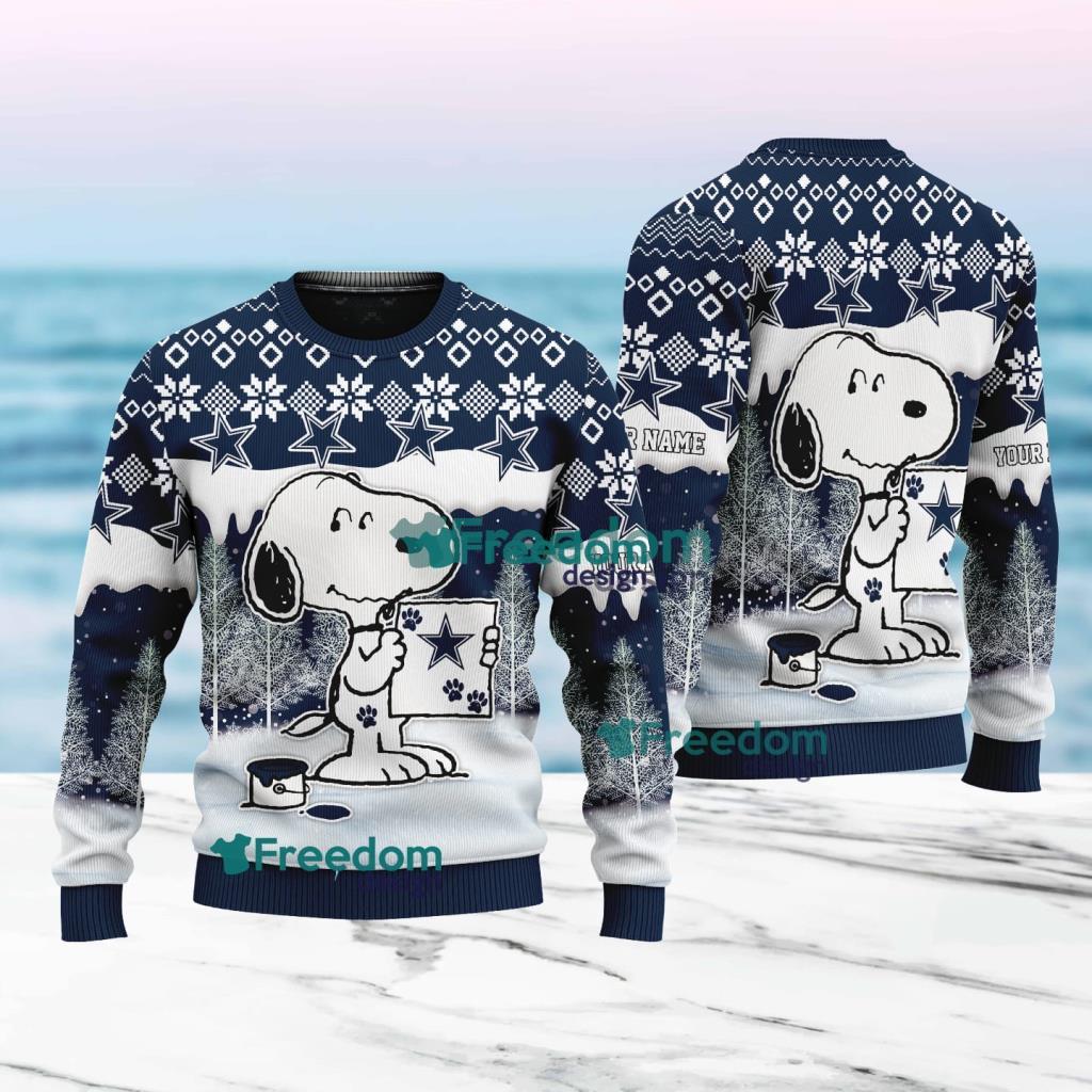 Dallas Cowboys Nfl Snoopy Pine Tree Christmas Ugly Sweater Custom Name image Dallas Cowboys Nfl Snoopy Pine Tree Christmas Ugly Sweater Custom Name Product Photo 1