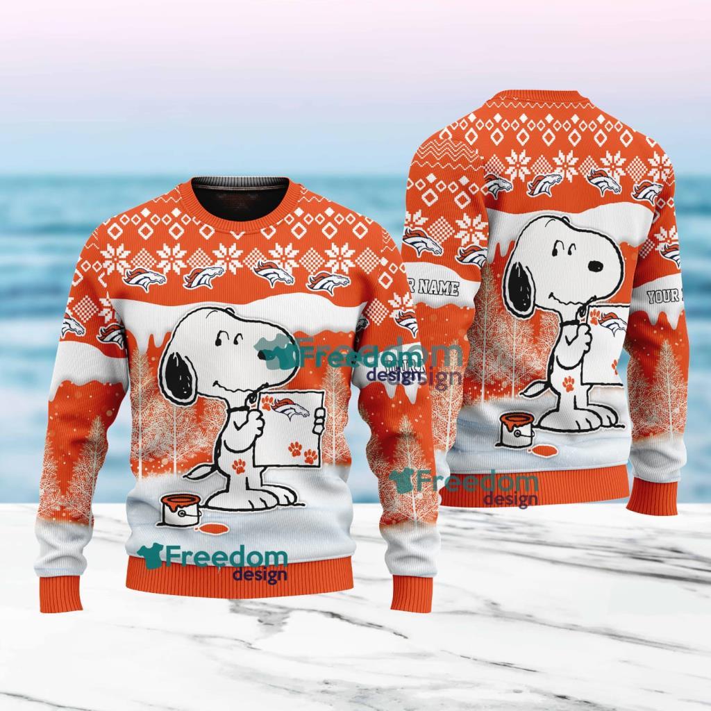Denver Broncos Nfl Snoopy Pine Tree Christmas Ugly Sweater Custom Name image Denver Broncos Nfl Snoopy Pine Tree Christmas Ugly Sweater Custom Name Product Photo 1