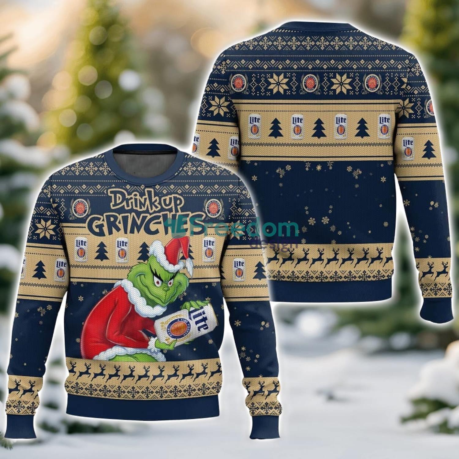 Drink Up Grinches Miller Lite 3D Ugly Christmas Sweater For Men And Women Christmas Season Gift image Drink Up Grinches Miller Lite 3D Ugly Christmas Sweater For Men And Women Christmas Season Gift Product Photo 1