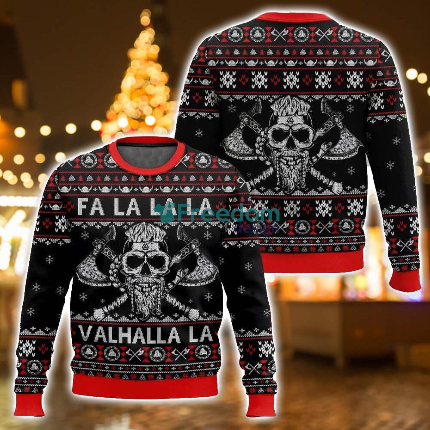 Fa La La Valhalla Viking Skull 3D Ugly Christmas Sweater For Men And Women Christmas Season Gift image Fa La La Valhalla Viking Skull 3D Ugly Christmas Sweater For Men And Women Christmas Season Gift Product Photo 1