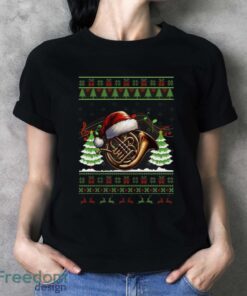 French Horn Christmas Sweatshirt, Ugly Xmas Musicians Hoodie Shirt - Ladies T-Shirt