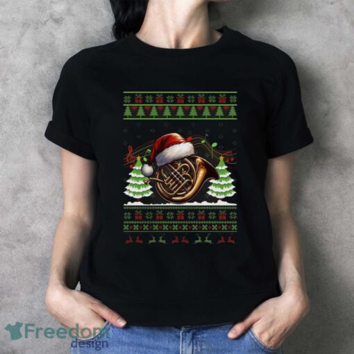 French Horn Christmas Sweatshirt, Ugly Xmas Musicians Hoodie Shirt - Ladies T-Shirt