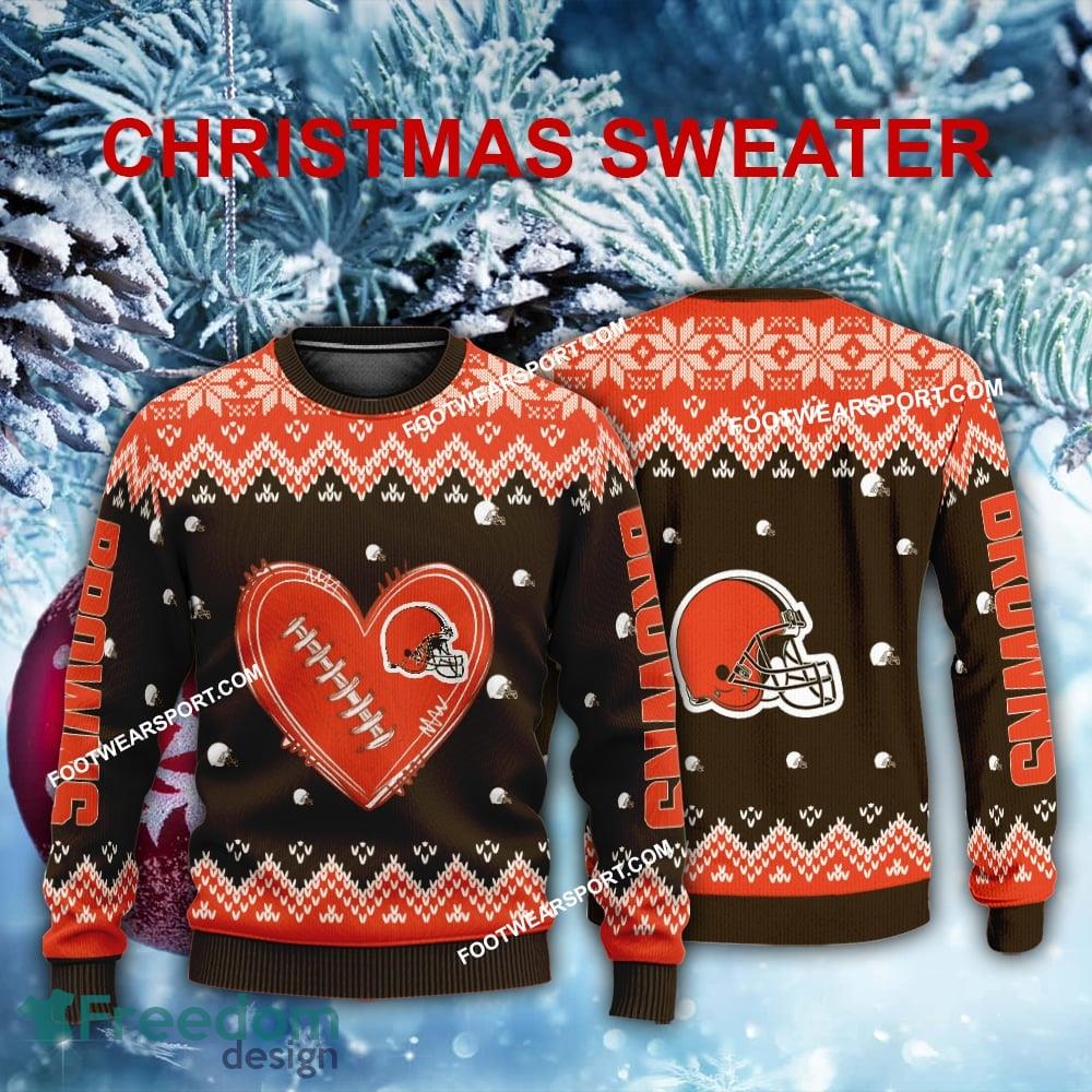 Funny Heart Football Cleveland Browns Christmas Sweater For Men Women image Funny Heart Football Cleveland Browns Christmas Sweater For Men Women - Funny Heart Football Cleveland Browns Christmas Sweater For Men Women