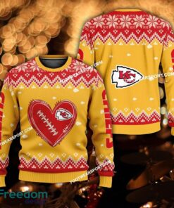 Funny Heart Football Kansas City Chiefs Christmas 3D Sweater Gift Holidays