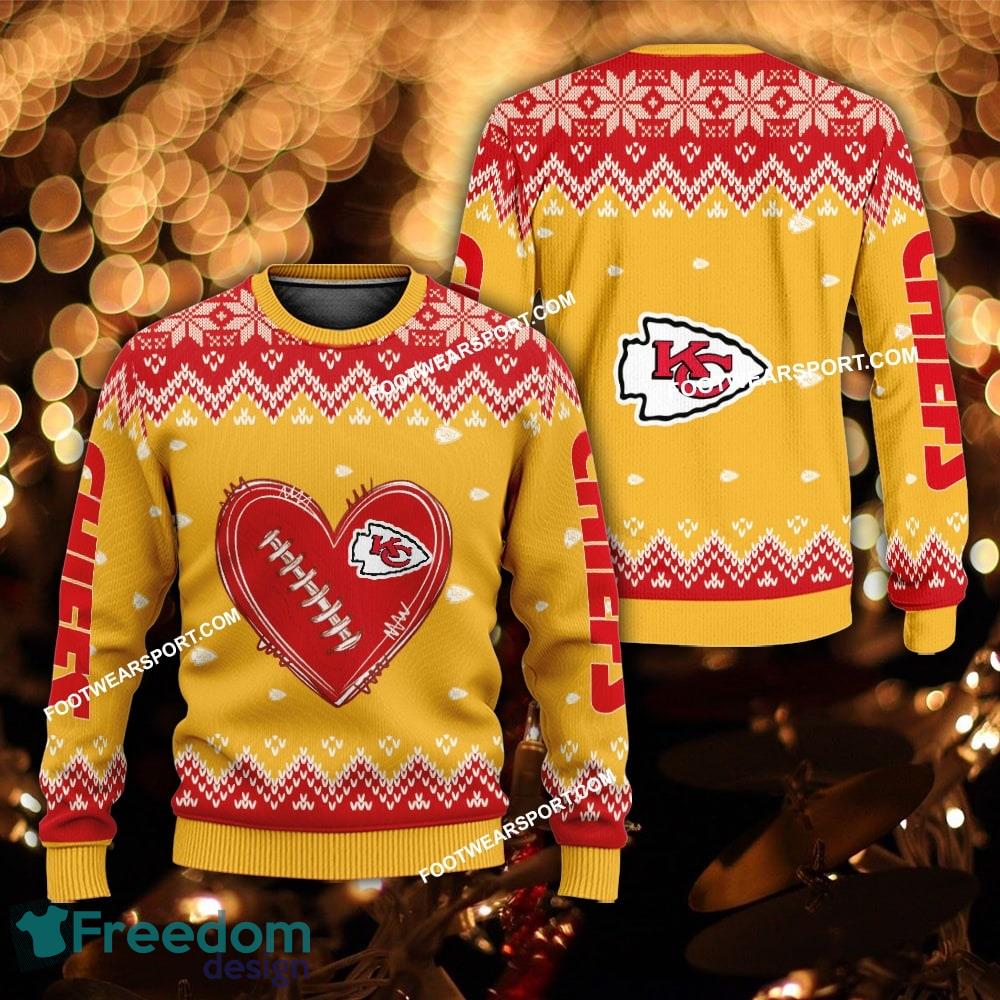 Funny Heart Football Kansas City Chiefs Christmas 3D Sweater Gift Holidays image Funny Heart Football Kansas City Chiefs Christmas 3D Sweater Gift Holidays - Funny Heart Football Kansas City Chiefs Christmas 3D Sweater Gift Holidays