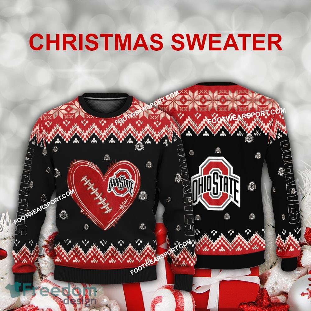 Funny Heart Football Ohio State Buckeyes Christmas 3D Sweater For Men Women image Funny Heart Football Ohio State Buckeyes Christmas 3D Sweater For Men Women - Funny Heart Football Ohio State Buckeyes Christmas 3D Sweater For Men Women