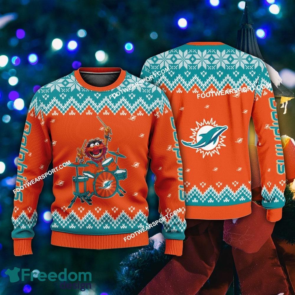 Funny Muppets Play Drums Miami Dolphins Xmas Sweater For Men Women image Funny Muppets Play Drums Miami Dolphins Xmas Sweater For Men Women - Funny Muppets Play Drums Miami Dolphins Xmas Sweater For Men Women