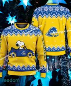 Funny Snoopy Driving Car Delaware Blue Hens Christmas Sweater AOP Gift Holidays