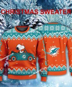 Funny Snoopy Driving Car Miami Dolphins Christmas Sweater Gift For Adult