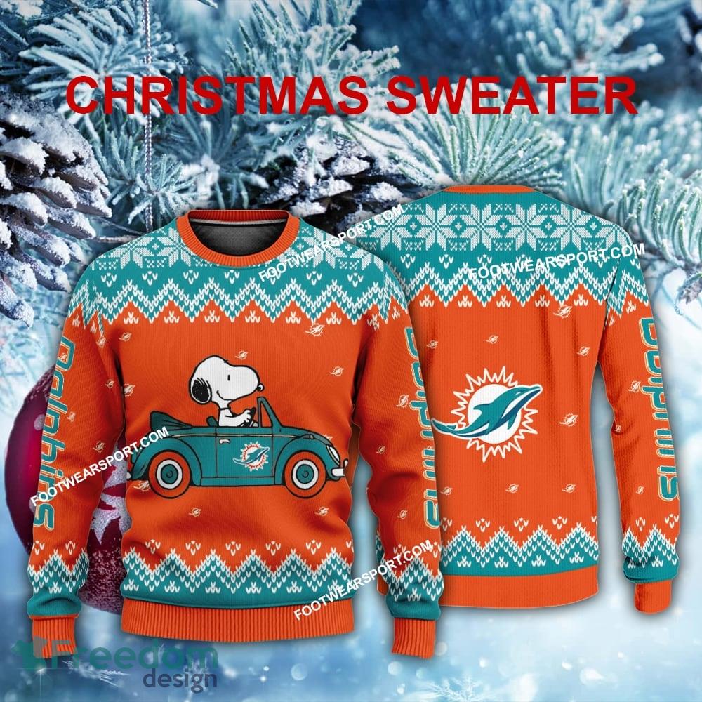 Funny Snoopy Driving Car Miami Dolphins Christmas Sweater Gift For Adult image Funny Snoopy Driving Car Miami Dolphins Christmas Sweater Gift For Adult - Funny Snoopy Driving Car Miami Dolphins Christmas Sweater Gift For Adult