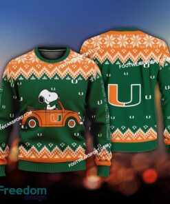 Funny Snoopy Driving Car Miami (FL) Hurricanes Christmas Sweater AOP For Men Women