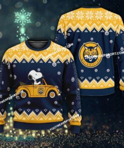 Funny Snoopy Driving Car Quinnipiac Bobcats Christmas 3D Sweater Gift For Adult