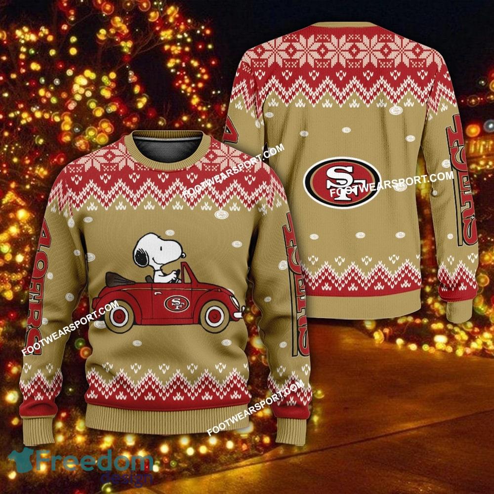 Funny Snoopy Driving Car San Francisco 49ers Christmas Sweater For Men Women image Funny Snoopy Driving Car San Francisco 49ers Christmas Sweater For Men Women - Funny Snoopy Driving Car San Francisco 49ers Christmas Sweater For Men Women