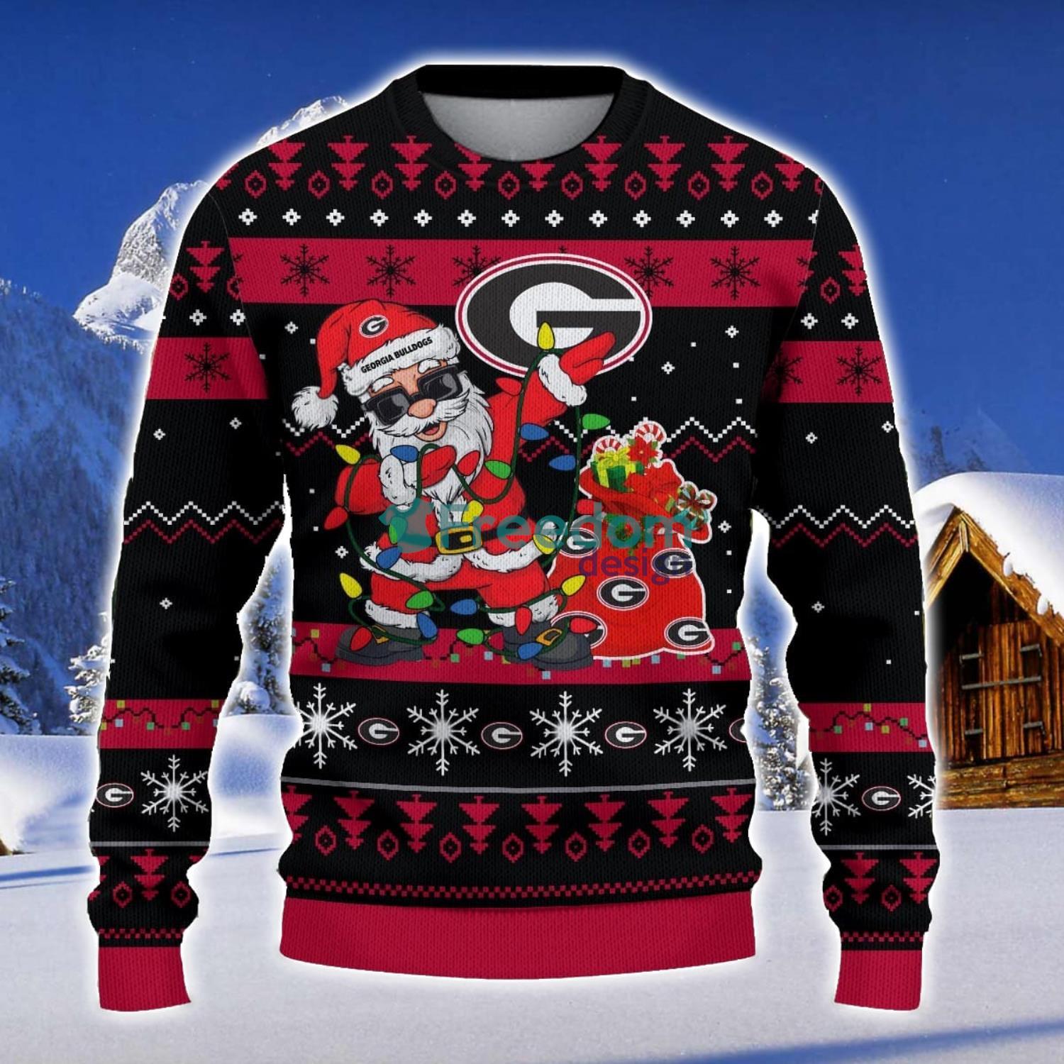 Georgia Bulldogs Santa Claus Ugly Christmas Sweater Christmas Gift 3D Sweater image Georgia Bulldogs Santa Claus Ugly Christmas Sweater Christmas Gift 3D Sweater Product Photo 1