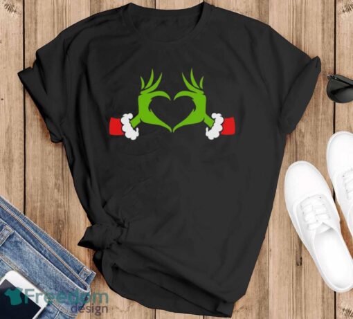 Grinch Heart Hands Shirt, Santa Grinch Tee, Grinch Christmas Shirt - Black T-Shirt