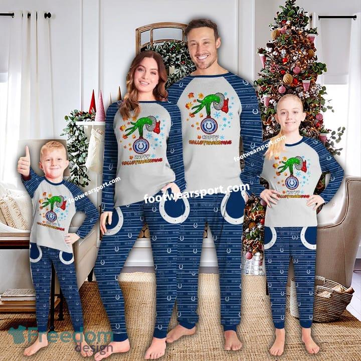 Indianapolis Colts Happy HalloThankmas Xmas Family Pajamas Set Kid Men Women image Indianapolis Colts Happy HalloThankmas Xmas Family Pajamas Set Kid Men Women - Indianapolis Colts Happy HalloThankmas Xmas Family Pajamas Set Kid Men Women