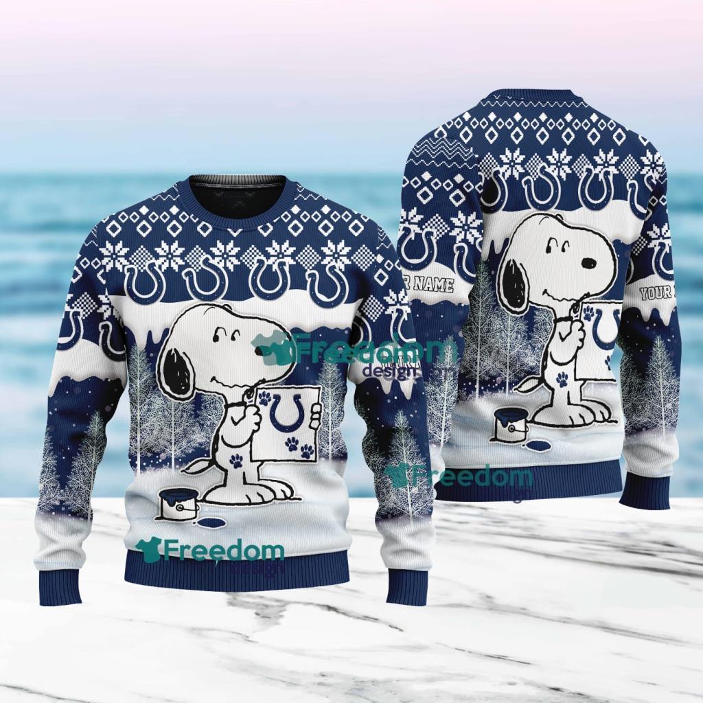 Indianapolis Colts Nfl Snoopy Pine Tree Christmas Ugly Sweater Custom Name image Indianapolis Colts Nfl Snoopy Pine Tree Christmas Ugly Sweater Custom Name Product Photo 1