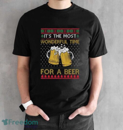 It's The Most Wonderful Time For A Beer Sweatshirt, Ugly Christmas Sweater - Black Unisex T-Shirt