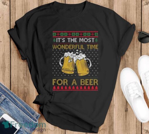 It's The Most Wonderful Time For A Beer Sweatshirt, Ugly Christmas Sweater - Black T-Shirt