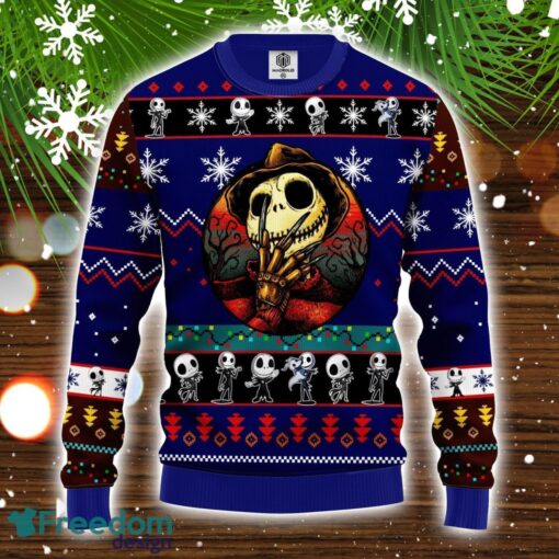 Jack Skellington Halloween Ugly Christmas Sweater Blue 1 Amazing Gift Family Christmas Gift Product Photo 1