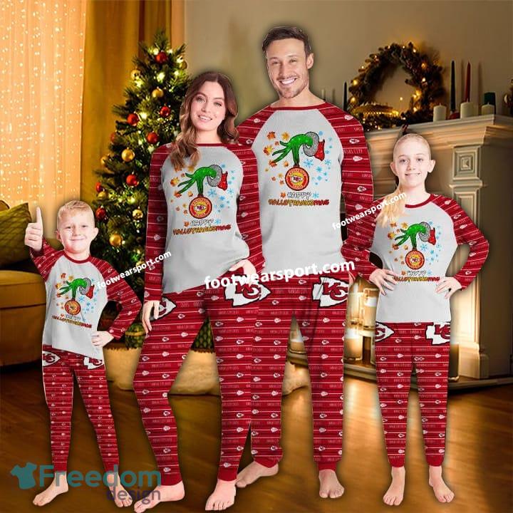 Kansas City Chiefs Happy HalloThankmas Ugly Christmas Pajamas Set Family Kid Men Women image Kansas City Chiefs Happy HalloThankmas Ugly Christmas Pajamas Set Family Kid Men Women - Kansas City Chiefs Happy HalloThankmas Ugly Christmas Pajamas Set Family Kid Men Women