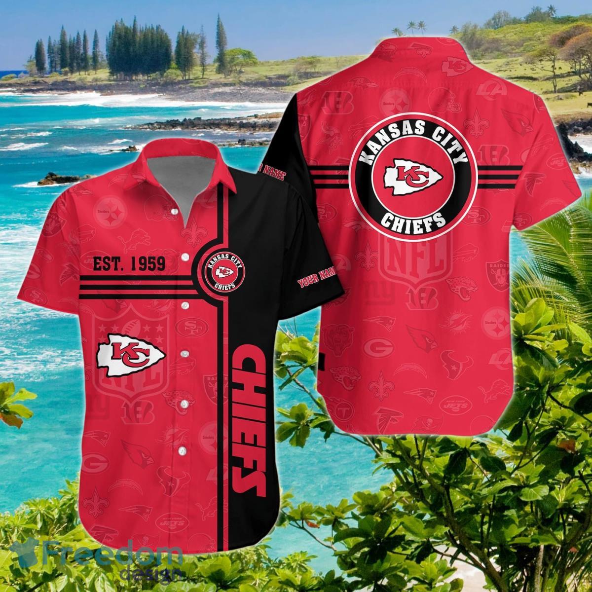 Kansas City Chiefs Hawaiian Shirt Custom Name Impressive Gift image Kansas City Chiefs Hawaiian Shirt Custom Name Impressive Gift Product Photo 1