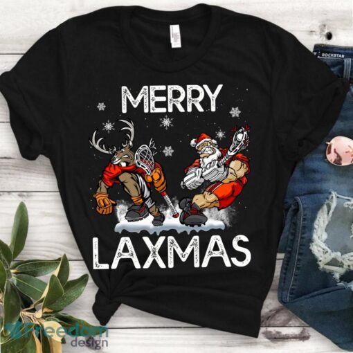 Lacrosse Santa Reindeer Shirt - Merry Laxmas Ugly Christmas Sweater Tshirt Product Photo 1